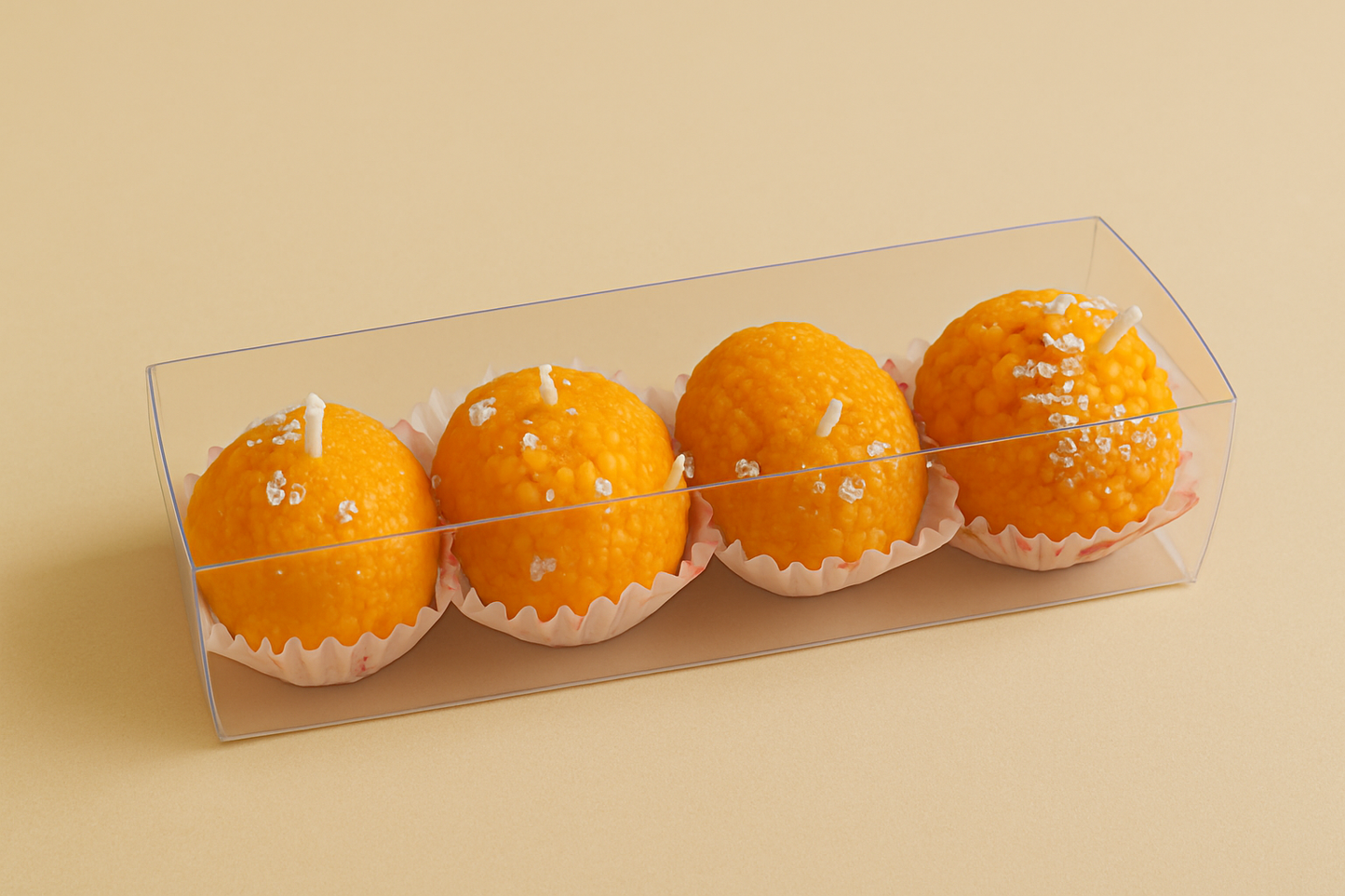 Laddu Candle pack of 4- Made with 100% Soy Wax – Smokeless, Longer Burn, Eco-Friendly & Premium Quality.