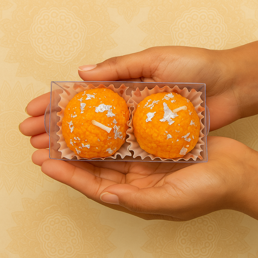 Laddu Candle pack of 2- Made with 100% Soy Wax – Smokeless, Longer Burn, Eco-Friendly & Premium Quality.