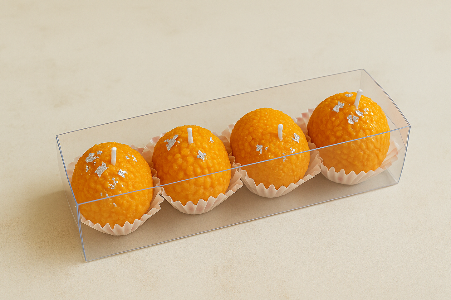 Laddu Candle pack of 4- Made with 100% Soy Wax – Smokeless, Longer Burn, Eco-Friendly & Premium Quality.