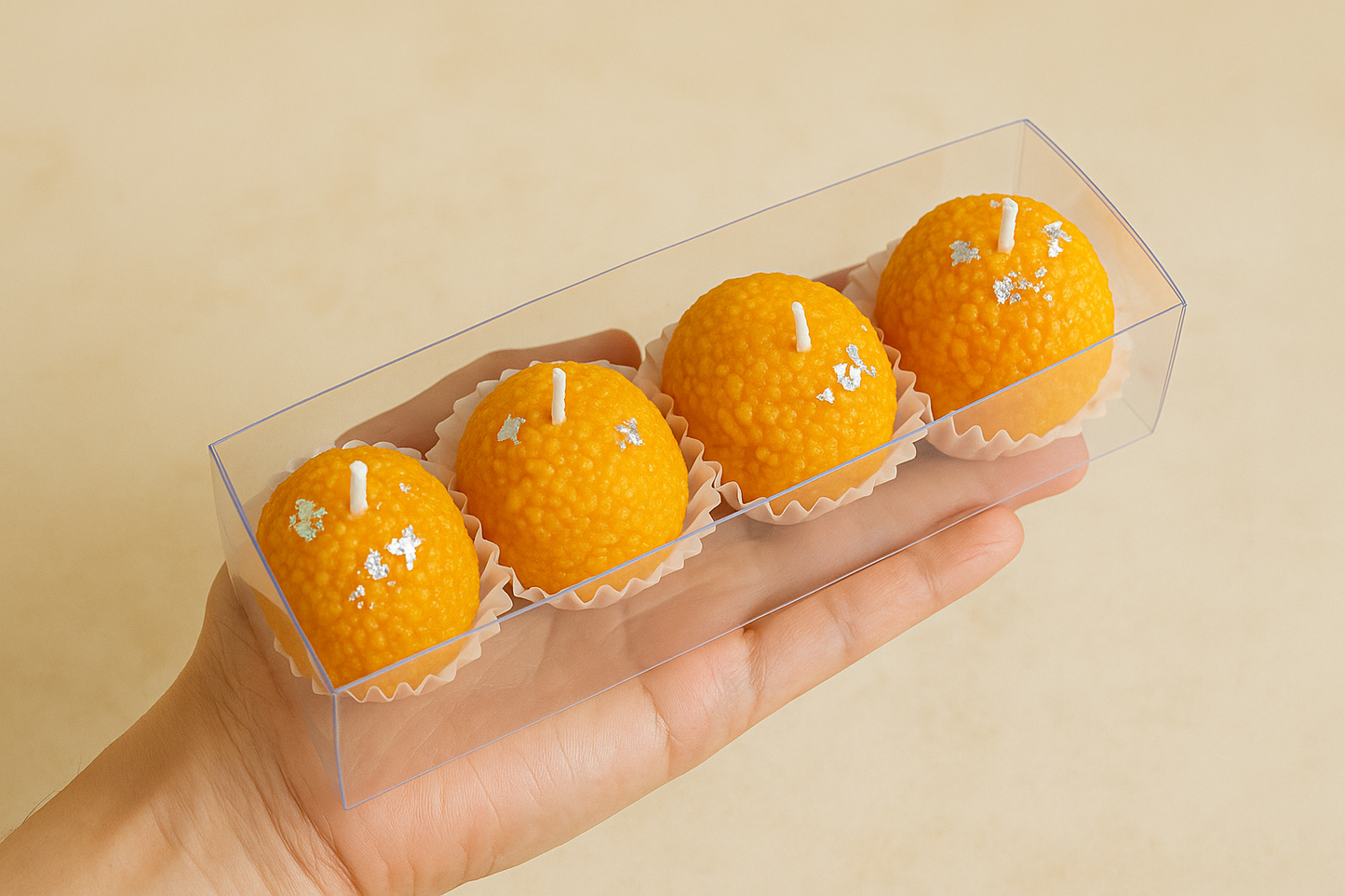 Laddu Candle pack of 4- Made with 100% Soy Wax – Smokeless, Longer Burn, Eco-Friendly & Premium Quality.